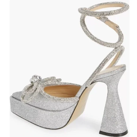 🌺MACH & MACH 🌺 Double Bow Platform Pump Silver Glitter Size: 38 - Picture 5 of 15